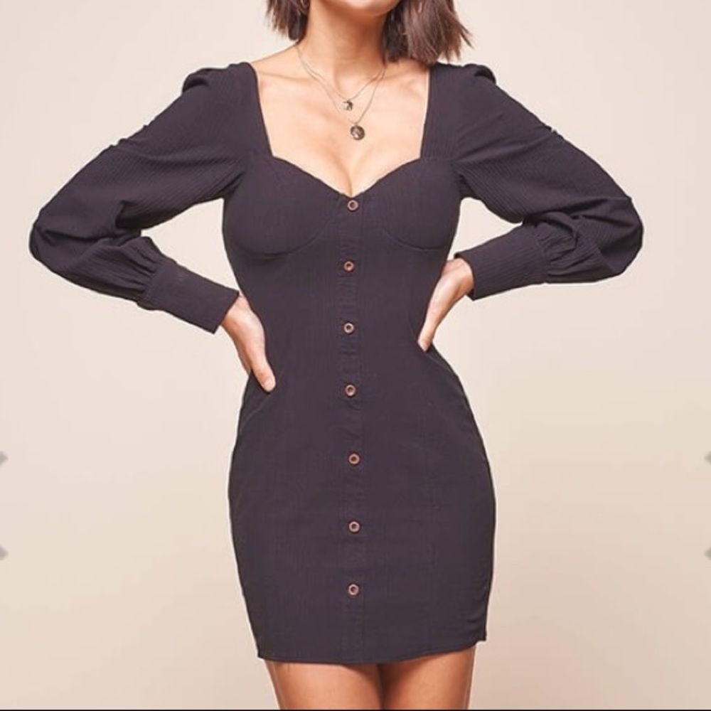 Selfie Leslie Maxine Puff Sleeve Shirt Dress Black